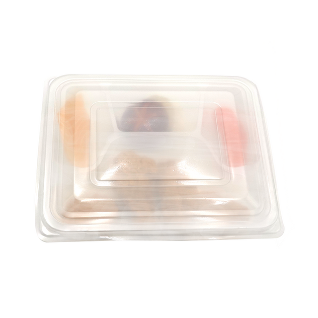 Klassische einlagige Einweg-Lebensmittelbox aus PP mit 4 Fächern zum Mitnehmen