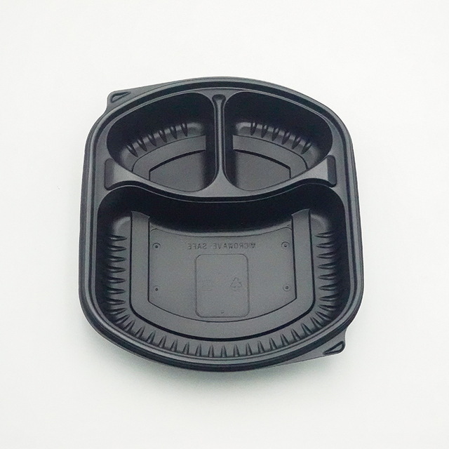 Delikatessenverpackung zum Mitnehmen, 3 unterteilte Fächer, Einweg-Lebensmittelbox aus PP-Kunststoff